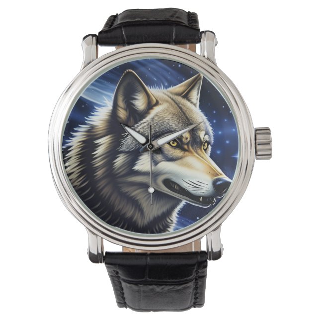 Majestic Wolf Under Starry Sky Watch (Front)