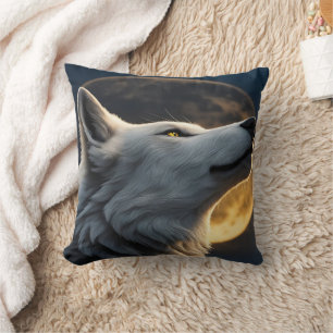 Majestic Wolf Under the Full Moon Glow Cushion