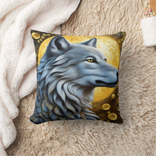 Majestic Wolf Underneath the Full Moon Glow Cushion
