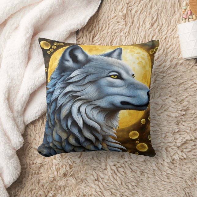 Majestic Wolf Underneath the Full Moon Glow Cushion (Blanket)
