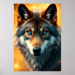 Majestic Wolf with Striking Blue Eyes Poster