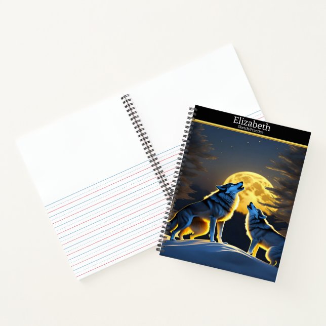 Majestic wolves howling at a bright moonlit night notebook (Inside)