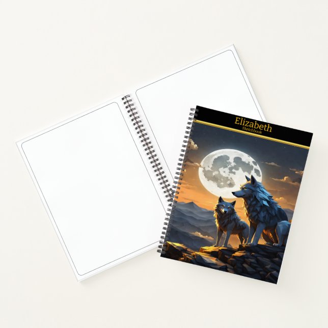 Majestic wolves howling under a bright full moon notebook (Inside)