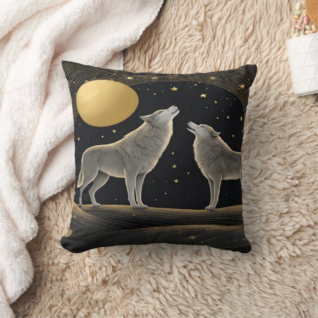 Majestic Wolves Howling Under Midnight Moon Cushion (Blanket)