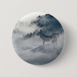 Majestic Wolves in the Forest Mist 6 Cm Round Badge