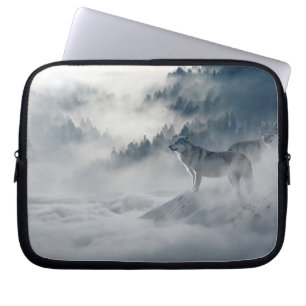 Majestic Wolves in the Forest Mist Laptop Sleeve