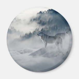 Majestic Wolves in the Forest Mist Magnet
