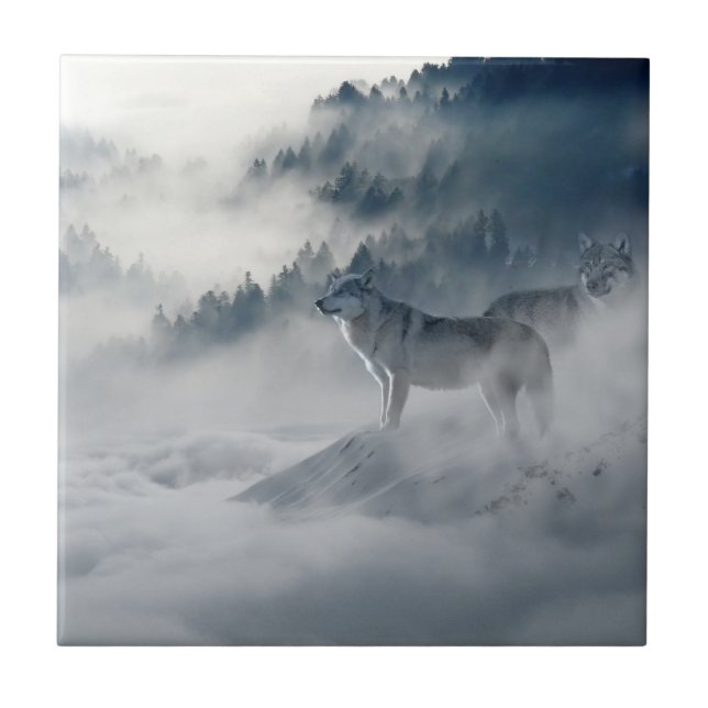 Majestic Wolves in the Forest Mist Tile (Front)