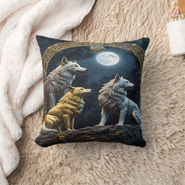 Majestic Wolves Under the Enchanted Moonlight Cushion (Blanket)