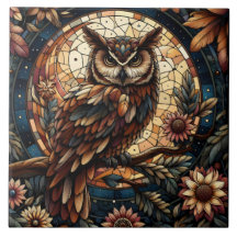 Majestic Woodland Brown Owl Stained Glass 
