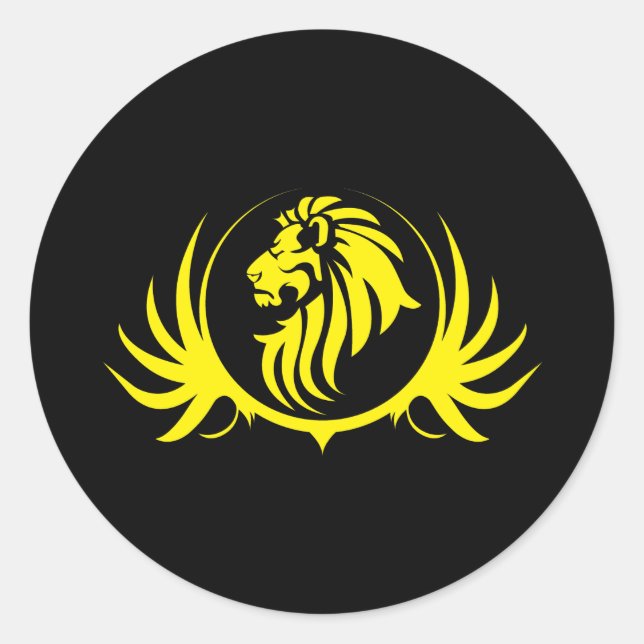 Majestic Yellow Lion Head Classic Round Sticker (Front)
