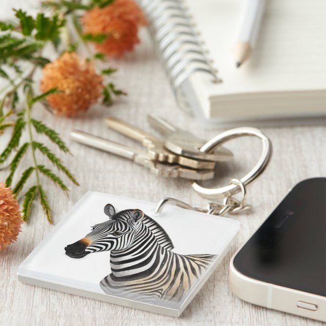 Majestic Zebra Portrait Realistic Wildlife Art Key Ring (Front Right)