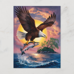 Majesty in Flight: Eagle Soaring Above Fish Postcard