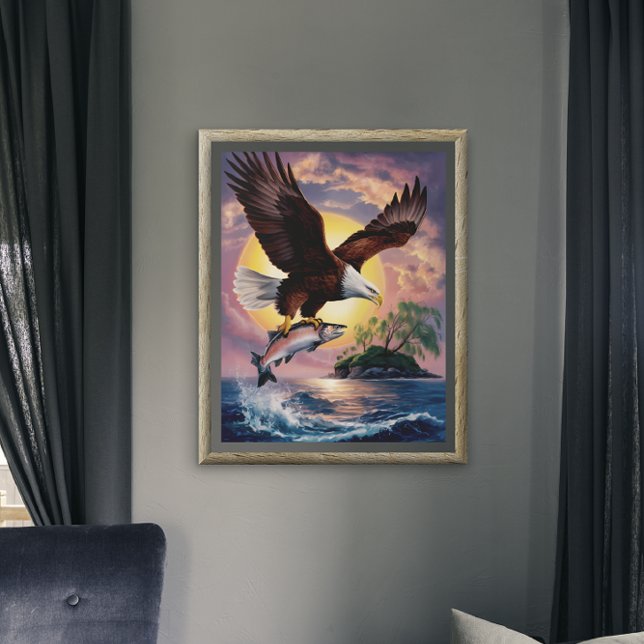 Majesty in Flight: Eagle Soaring Above Fish Poster (Creator Uploaded)