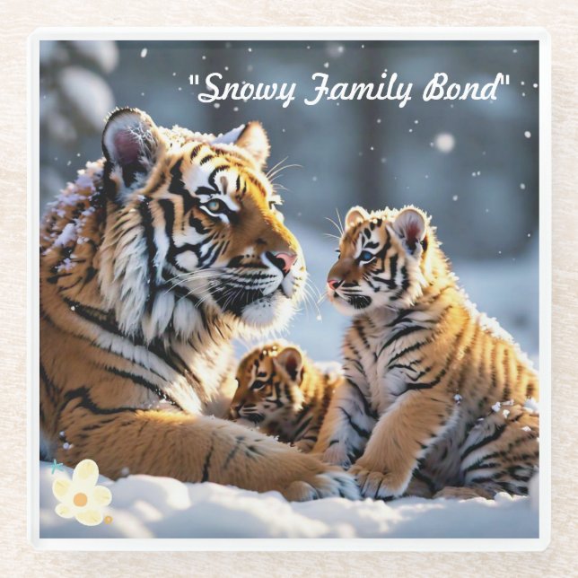 "Majesty of the Snowy Tiger" Glass Coaster (Front)