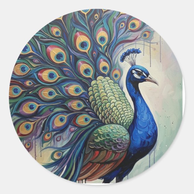 Majesty Peacock in Full Bloom Classic Round Sticker (Front)