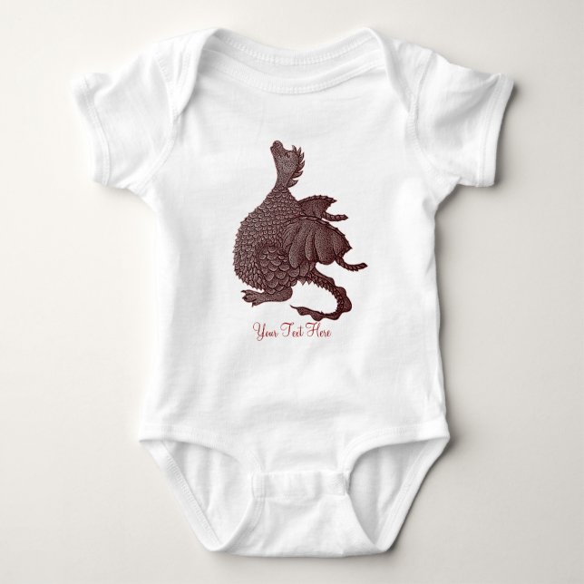 majical and fantasy creature cute red dragon baby bodysuit (Front)