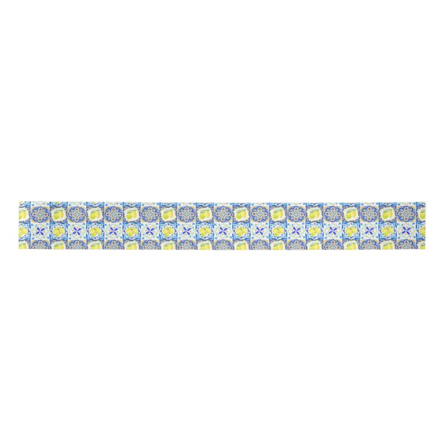 Majolica Azulejo Mediterranean Lemon  Satin Ribbon (Front)
