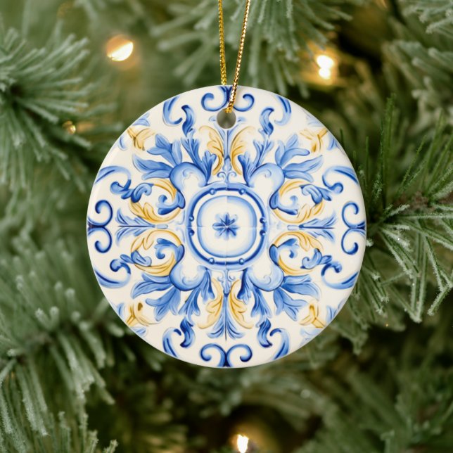 Majolica: Blue and Gold Ceramic Ornament (Tree)