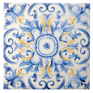 Majolica: Blue and Gold Ceramic Tile