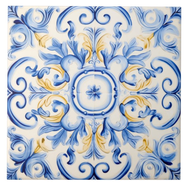 Majolica: Blue and Gold Ceramic Tile (Front)