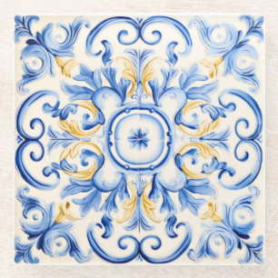 Majolica: Blue and Gold Glass Coaster