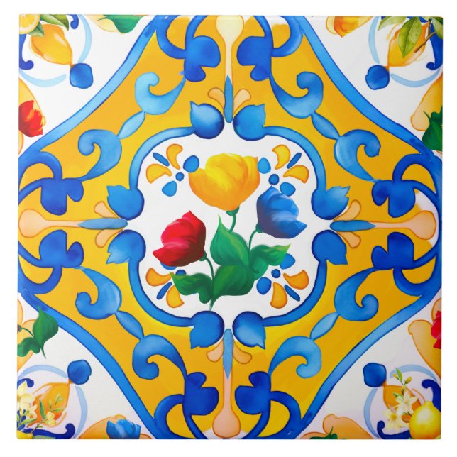 Majolica,blue tiles,Sicilian tiles,Ceramic Tile (Front)