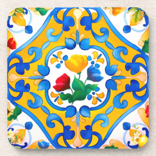 Majolica,blue tiles,Sicilian tiles,Ceramic Tile Coaster