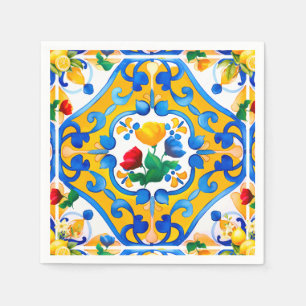 Majolica,blue tiles,Sicilian tiles,Ceramic Tile Napkin