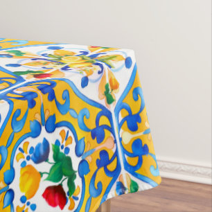 Majolica,blue tiles,Sicilian tiles,Ceramic Tile Tablecloth