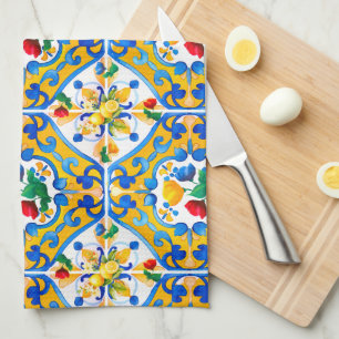 Majolica,blue tiles,Sicilian tiles,Ceramic Tile Tea Towel