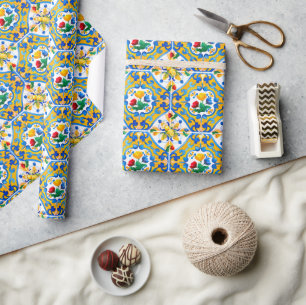 Majolica,blue tiles,Sicilian tiles,Ceramic Tile Wrapping Paper