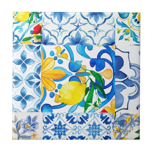 Majolica,lemon ,Sicilian tiles, Ceramic Tile (Front)