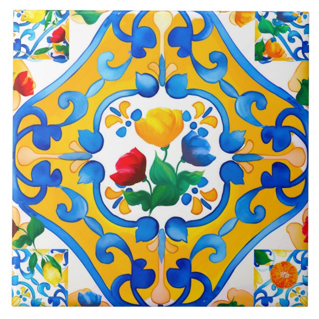 Majolica,lemon ,Sicilian tiles, Ceramic Tile (Front)