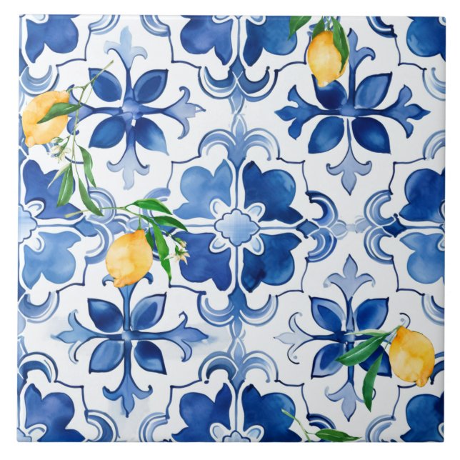 Majolica,lemon ,Sicilian tiles, Ceramic Tile (Front)