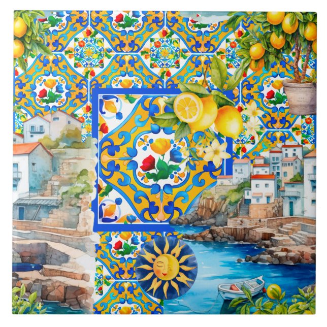 Majolica,lemon ,Sicilian tiles, Ceramic Tile (Front)