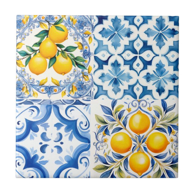 Majolica,lemon ,Sicilian tiles, Ceramic Tile (Front)
