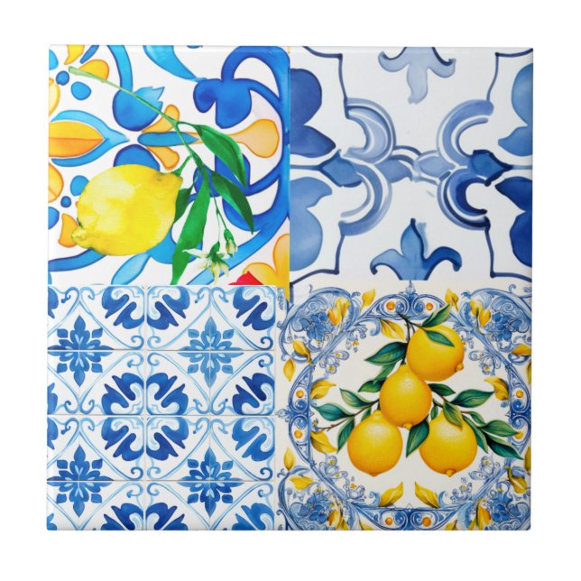 Majolica,lemon ,Sicilian tiles, Ceramic Tile (Front)