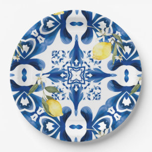 Majolica,lemon,Sicilian tiles,Ceramic Tile Paper Plate