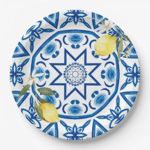 Majolica,lemon,Sicilian tiles,Ceramic Tile Paper Plate