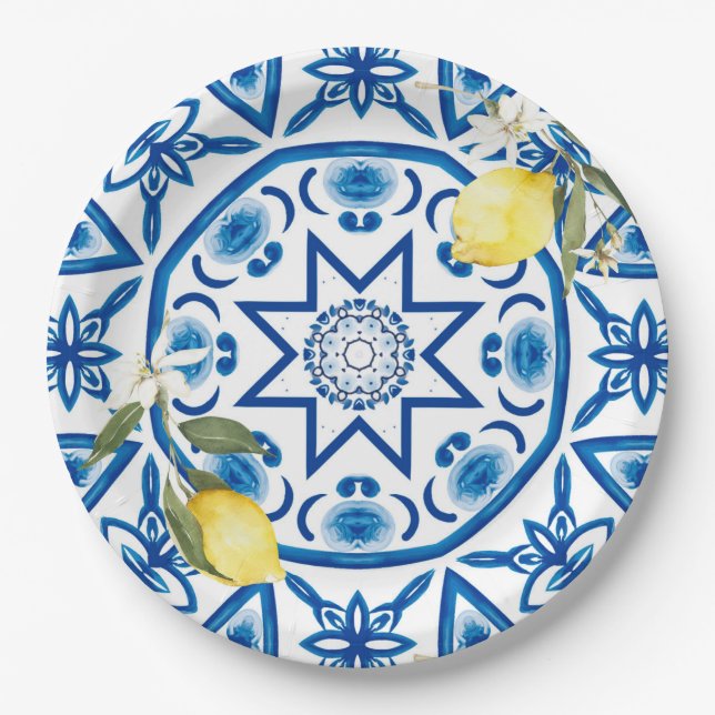 Majolica,lemon,Sicilian tiles,Ceramic Tile Paper Plate (Front)