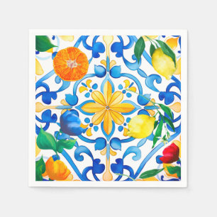 Majolica,lemon ,Sicilian tiles, Napkin
