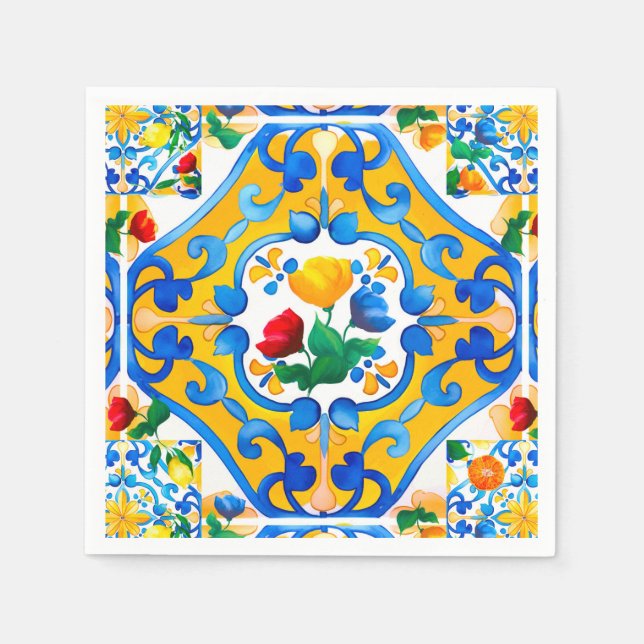 Majolica,lemon ,Sicilian tiles, Napkin (Front)