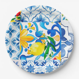 Majolica,lemon ,Sicilian tiles, Paper Plate