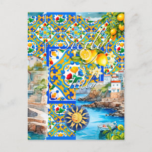 Majolica,lemon ,Sicilian tiles, Postcard