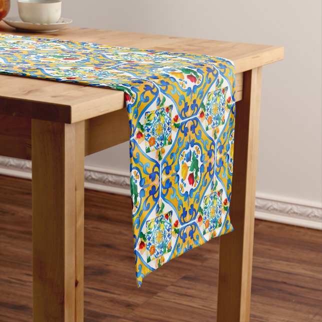 Majolica,lemon ,Sicilian tiles, Short Table Runner (In Situ)