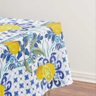 Majolica,lemons,mediterranean tiles   tablecloth