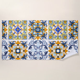 Majolica,lemons,Sicilian tiles  Beach Towel