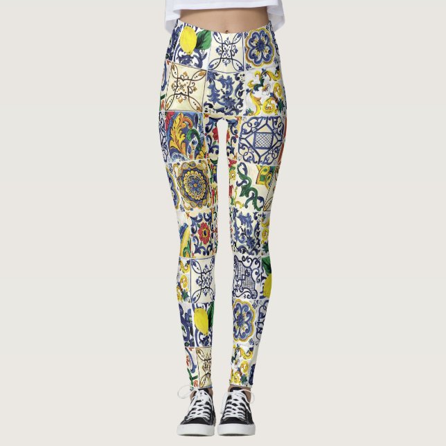 Majolica Pattern Print Leggings (Front)