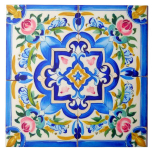 Majolica Roses Pattern Ceramic Tile